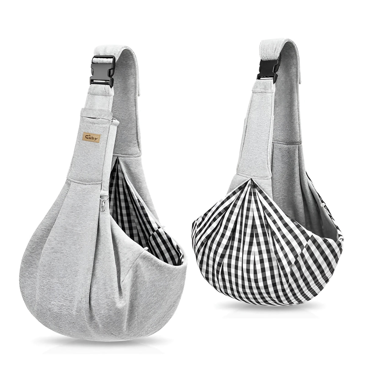 Pet dog travel sling carrier in light grey polyester with phone pocket, suitable for small pets up to 10 jin