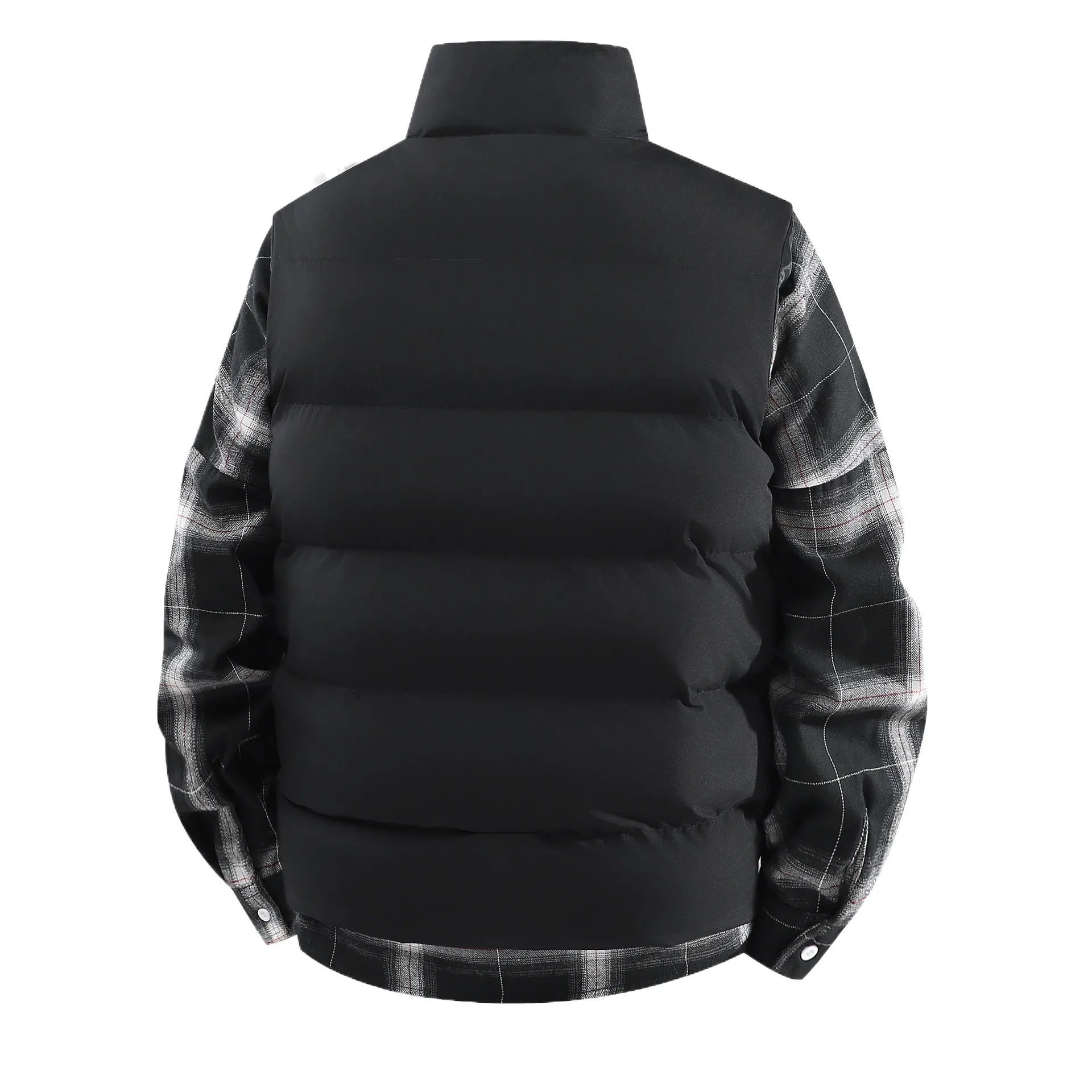 Men's plus size corduroy stand collar vest coat in black with thick lining, loose fit