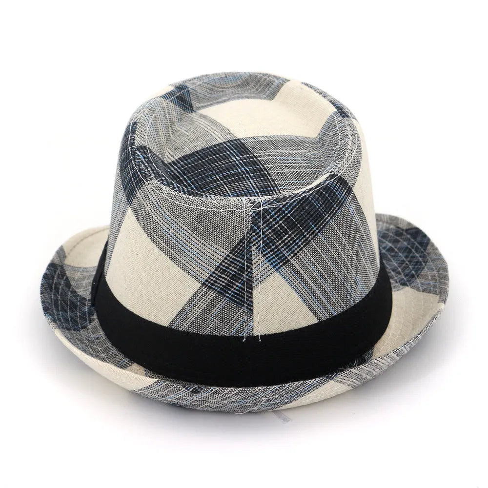 Blue casual straw hat with a 4.5cm brim and bell-shaped crown on a neutral background.
