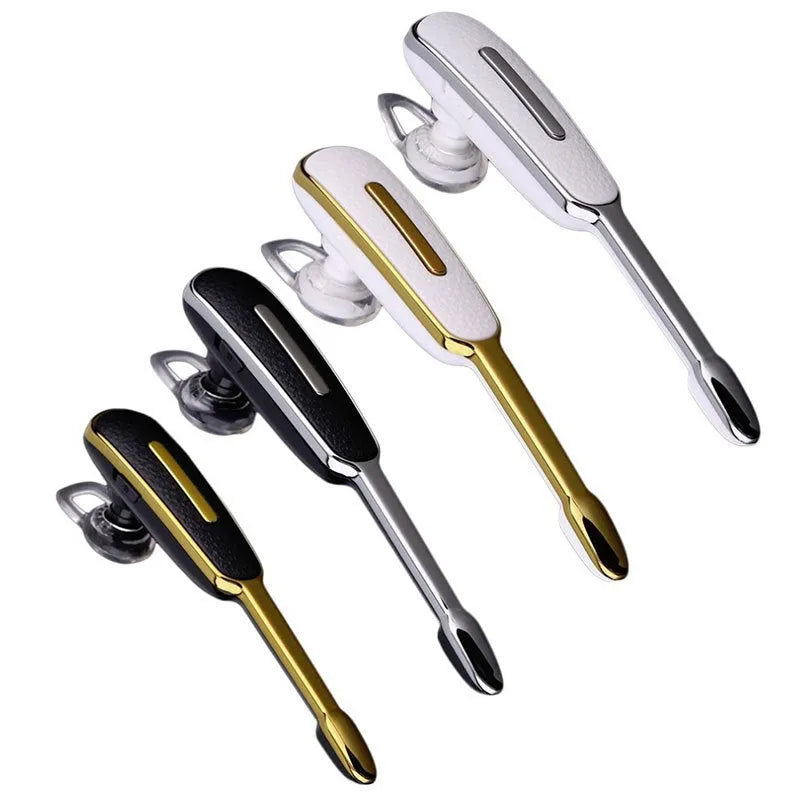 Bluetooth headset with leather pattern strip, mono earplug style, in Black Silver colour