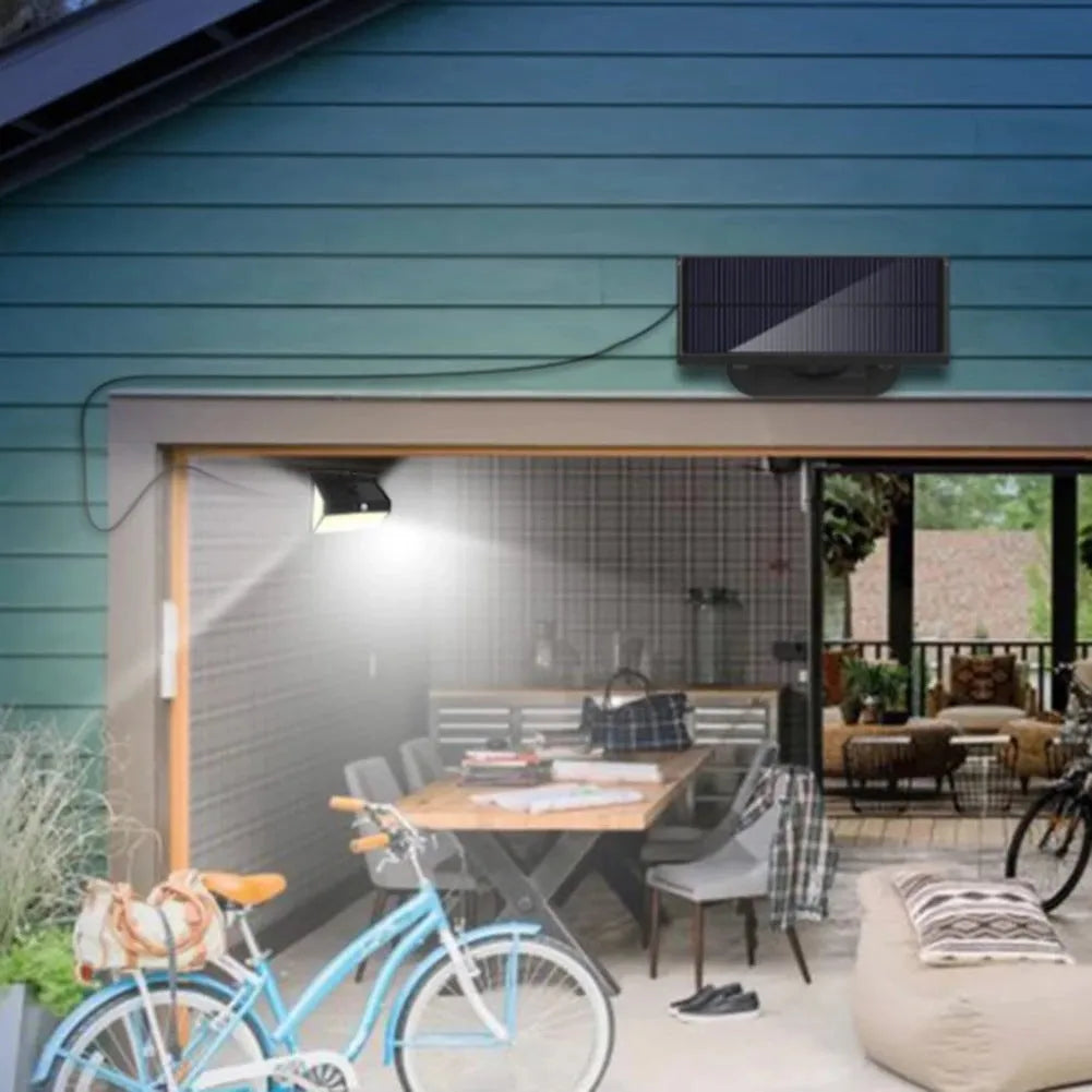 Solar wall light induction outdoor courtyard light with 468 LEDs and separate solar panel in black ABS plastic