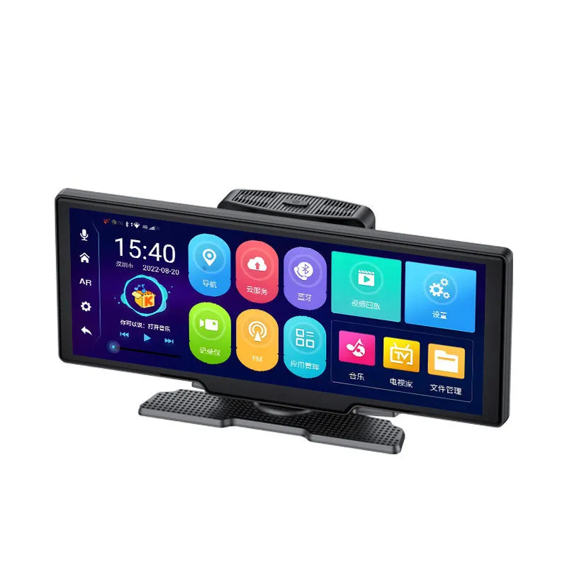 10-inch dashboard driving recorder with touch screen display showing navigation interface