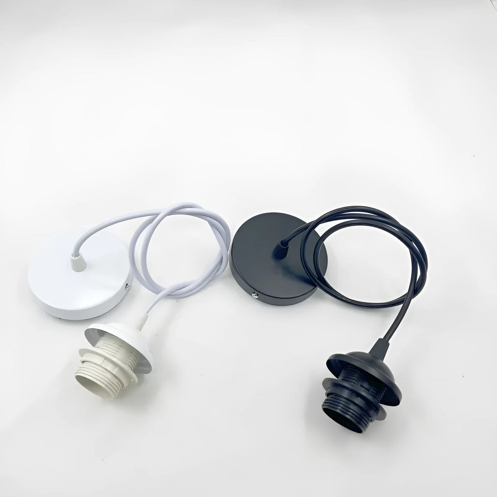 White plastic E27 lamp holder with full tooth socket and 2.5-metre hanging wire for ceiling light accessory