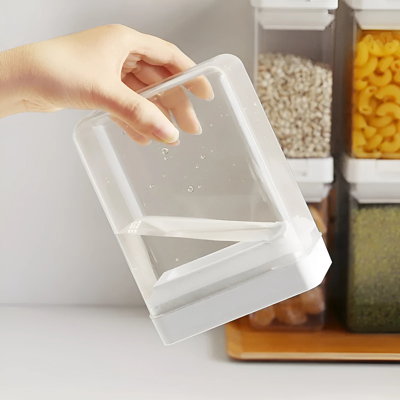 Clear white plastic storage container for grains with 400ml capacity