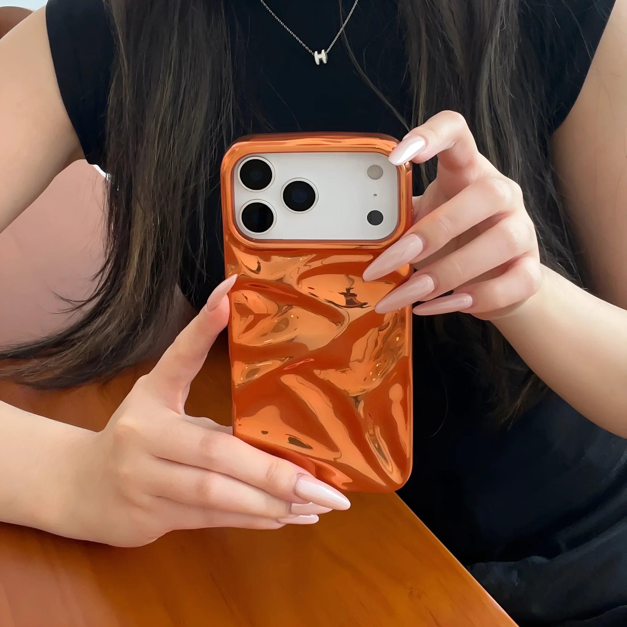 Soft shell TPU phone case in electroplated orange with water ripple three-dimensional pattern for iPhone