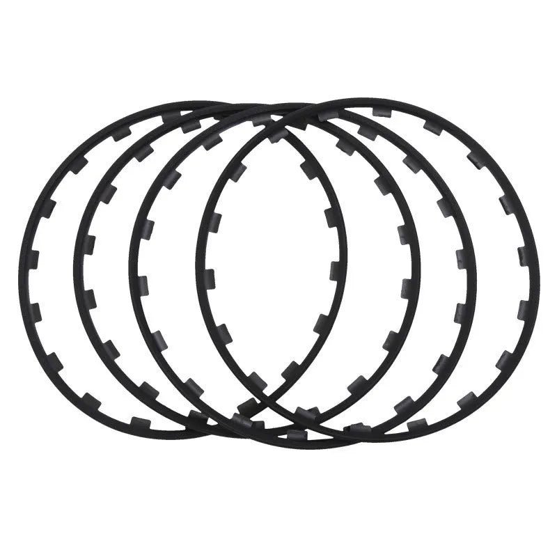 Set of four nylon wheel hub guard circles in multiple colours and sizes for vehicle protection