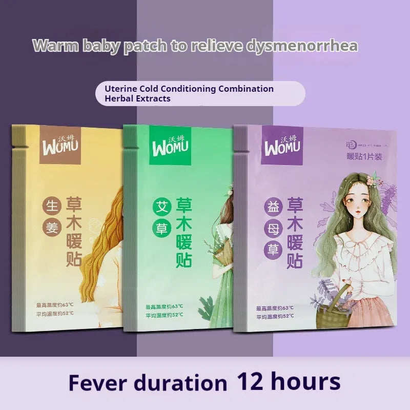 A single self-heating herbal warming plaster for uterus and stomach comfort.