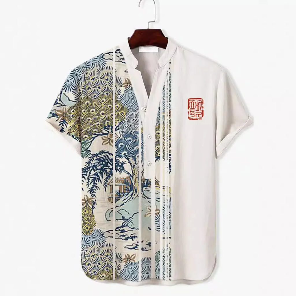 3D digital animal pattern short sleeve casual shirt on a hanger, showing one of thirteen colour variants.