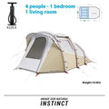Inflatable camping tent for 4 people with hand pump, double-sheet rainproof design, polyethylene base, set up outdoors