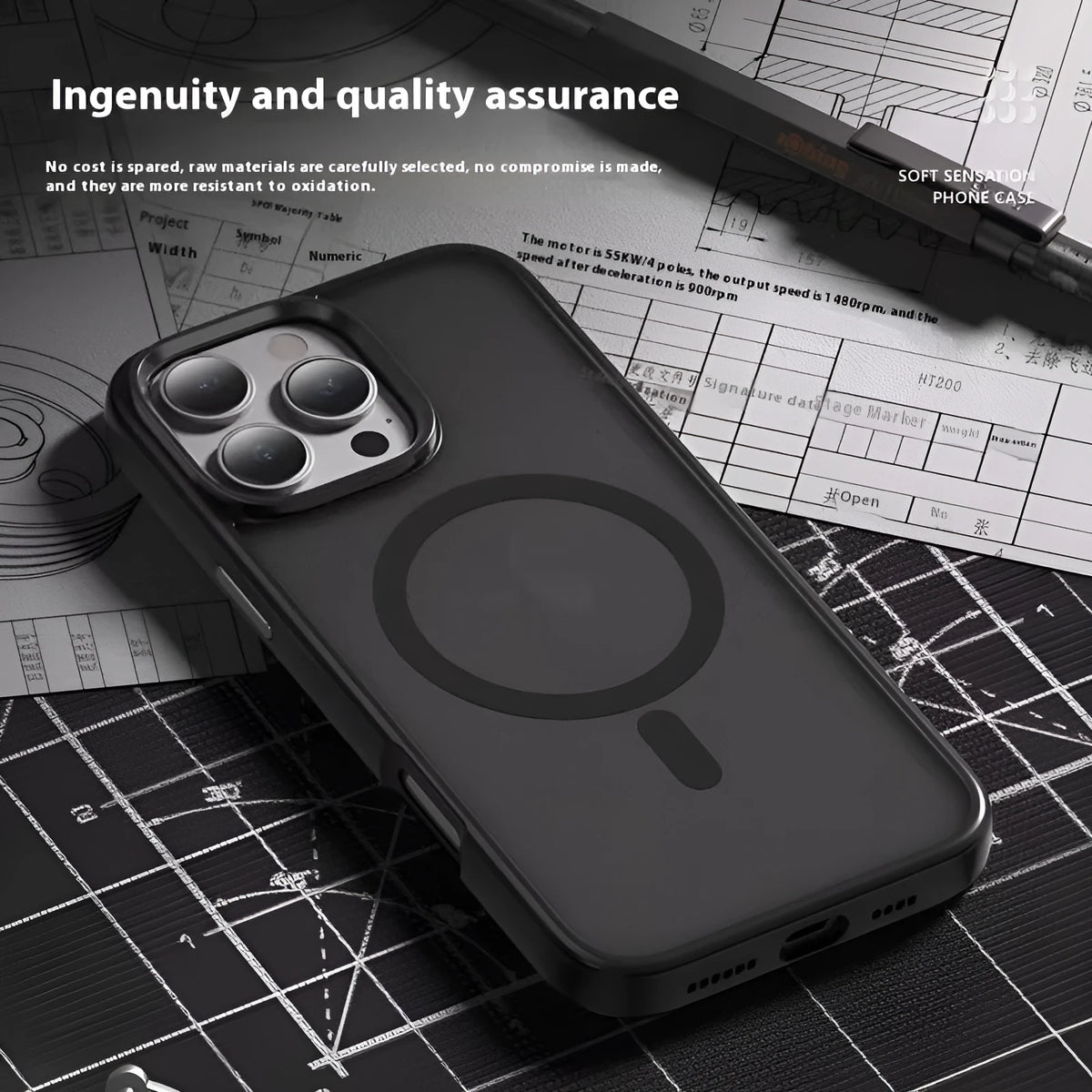 Frosted magnetic phone case for iPhone in Desert Gold, Titanium Gray, Dark Purple and Far Peak Blue