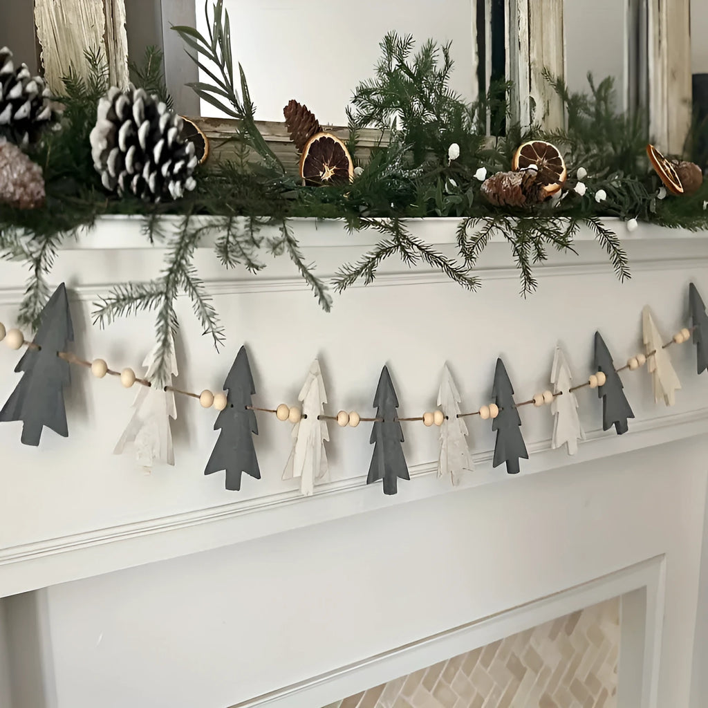 Set of 12 natural wood Christmas wreath ornaments, European style, 11x4.6x0.3cm each