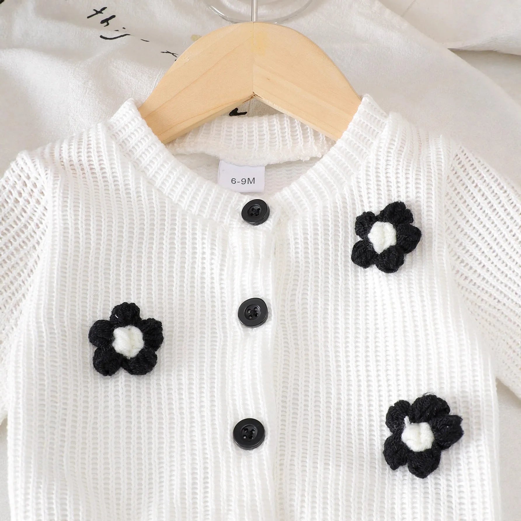 White cotton flower print long sleeve top and black trousers baby outfit set