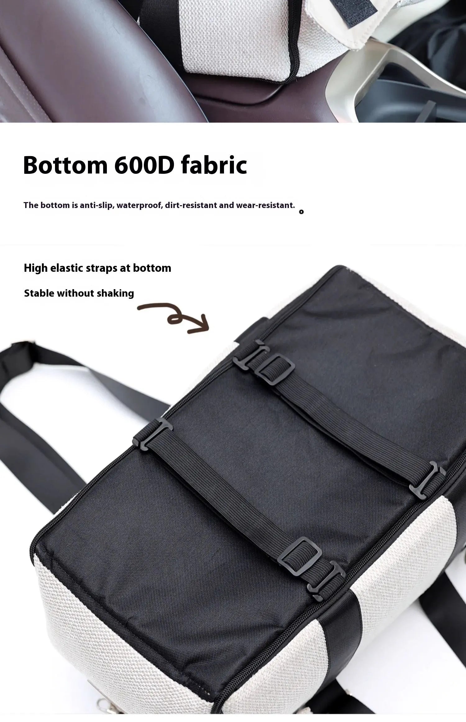 Beige white dual-use pet car nest and diaper bag with removable pillow for small dogs and cats.