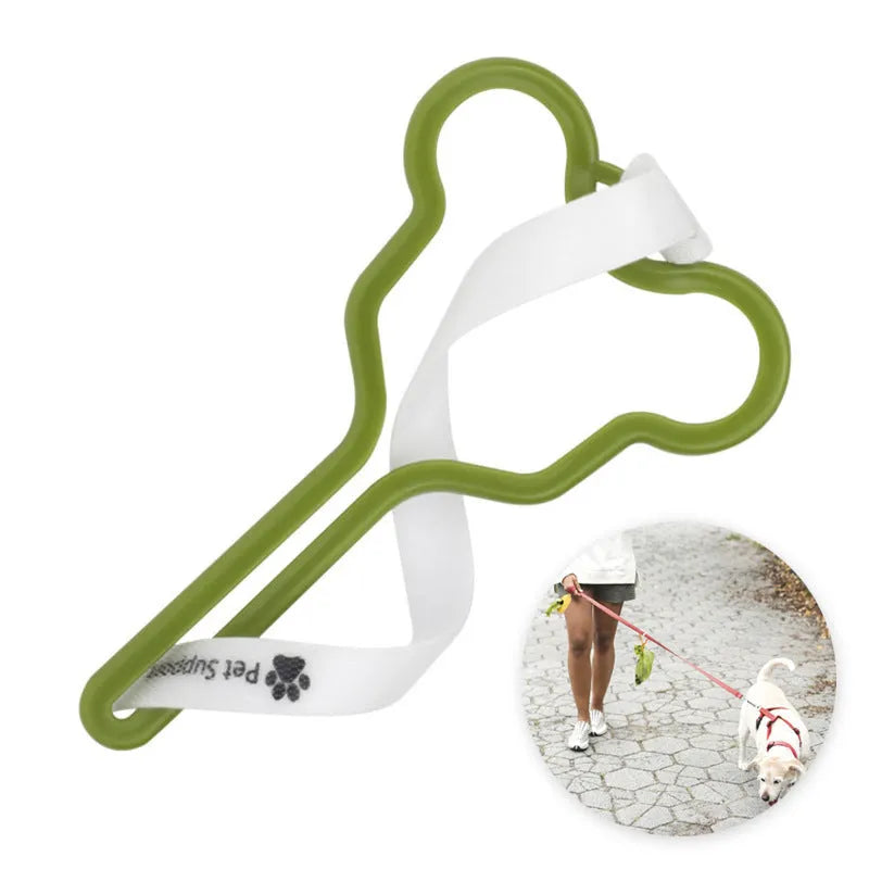 Hands-free dog poop bag holder with clip and adjustable Velcro strap in various colours