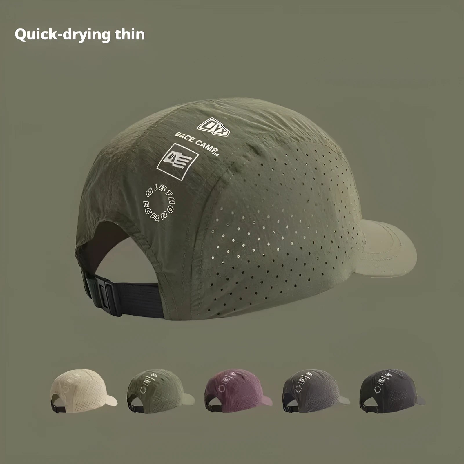 Men's adjustable baseball cap with mesh construction in purple, khaki, green, black, or grey