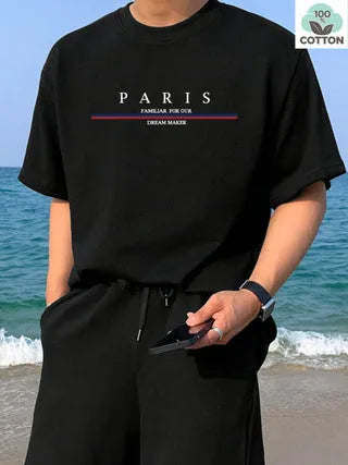 Men's loose fit heavy cotton short-sleeved t-shirt with a letter print in apricot colour