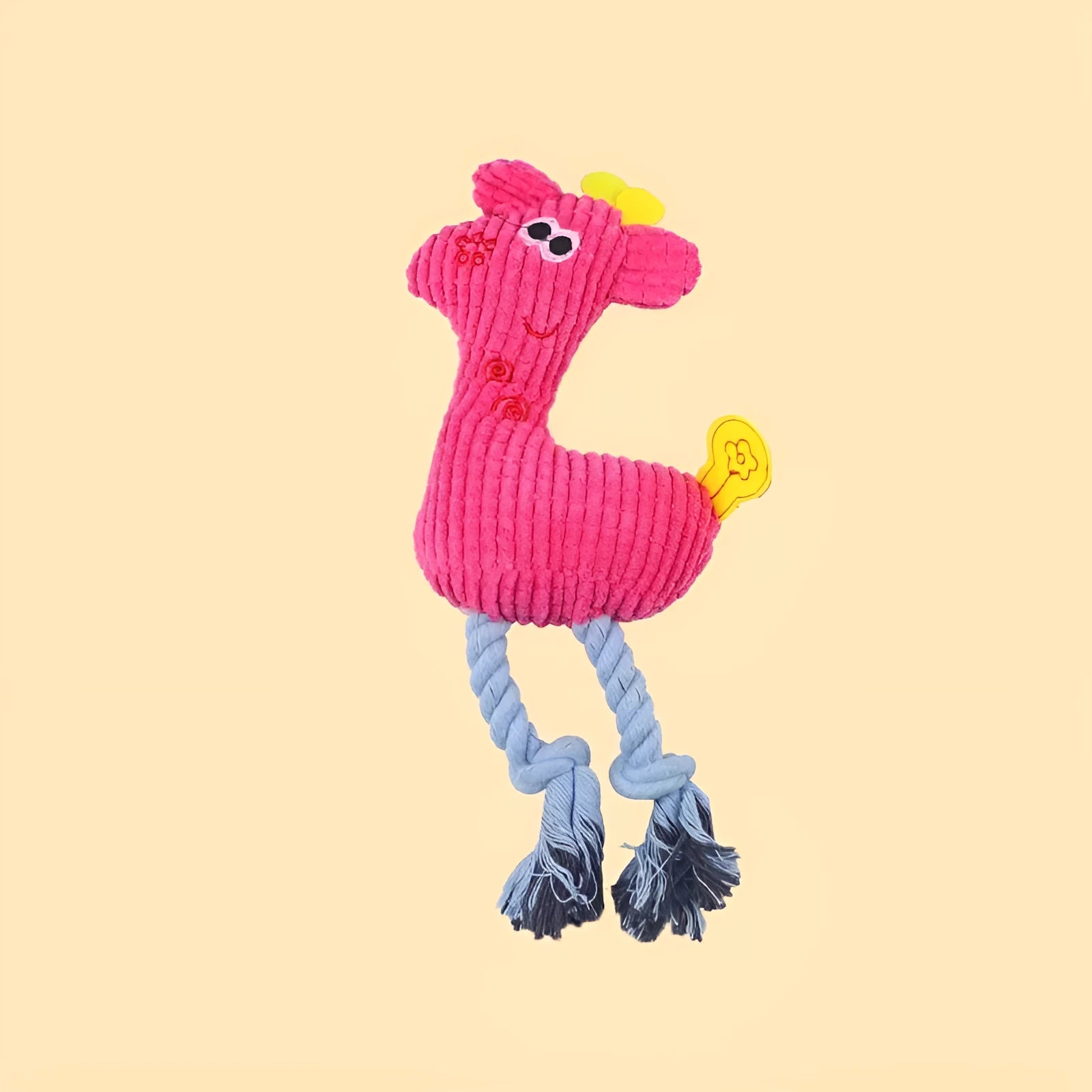 Blue plush deer dog toy with corn kernel texture and a squeaker, on a white background.