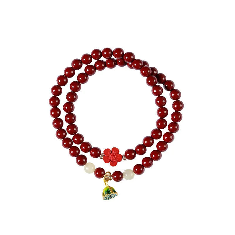 Purple gold sand bracelet with lotus seedpod beads in double circle hand-woven design