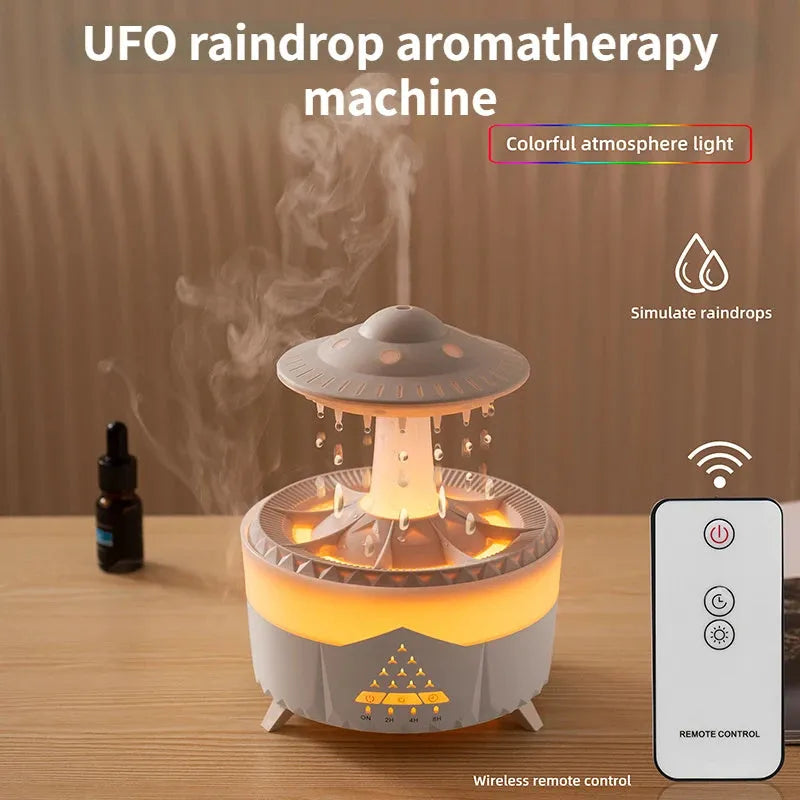 White cloud-shaped USB humidifier with LED night light and water droplet display