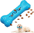 Blue natural rubber bone-shaped dog chew toy on a plain background