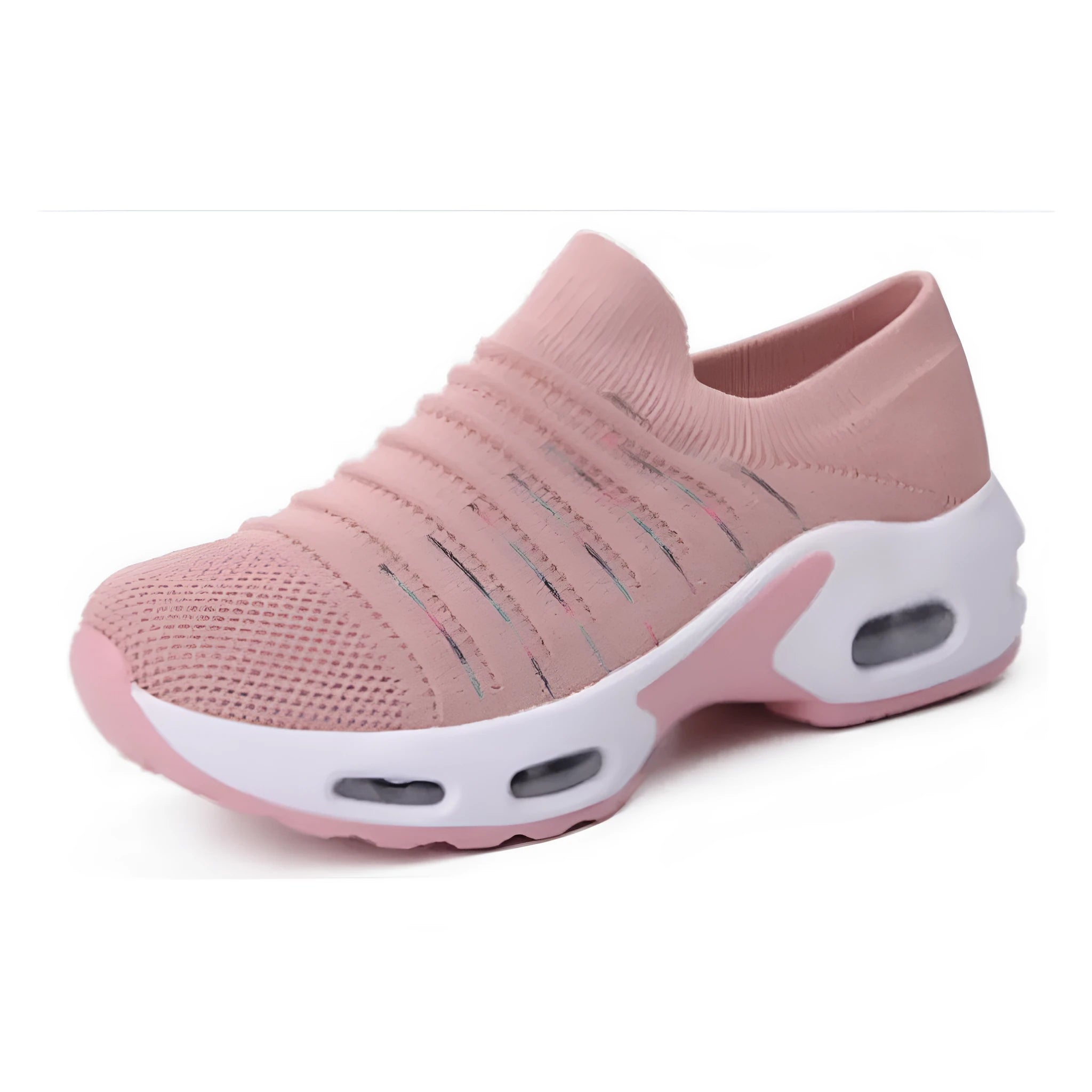 Plus size women's fly-knit socks shoes in light gray with mesh upper and low heel.