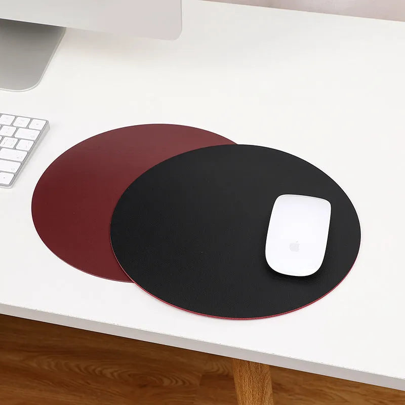 Solid colour double sided round mouse pad, 20cm, leather surface, anti-slip base, multicolor optional