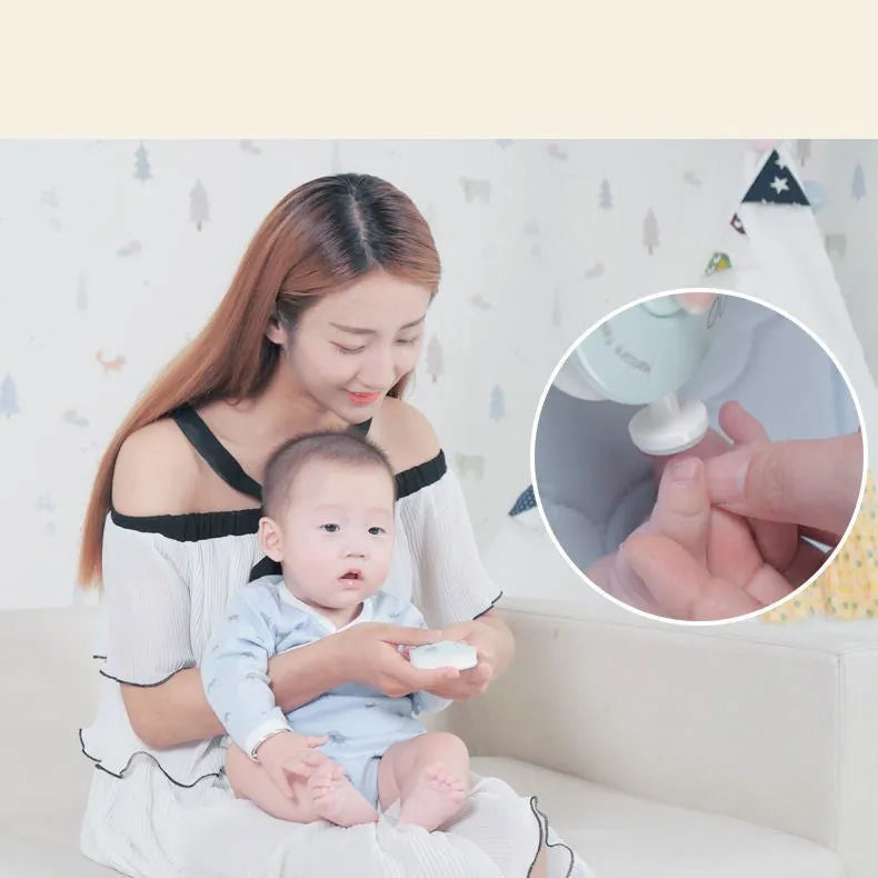 Red baby electric nail polisher with three grinding heads for infant nail care
