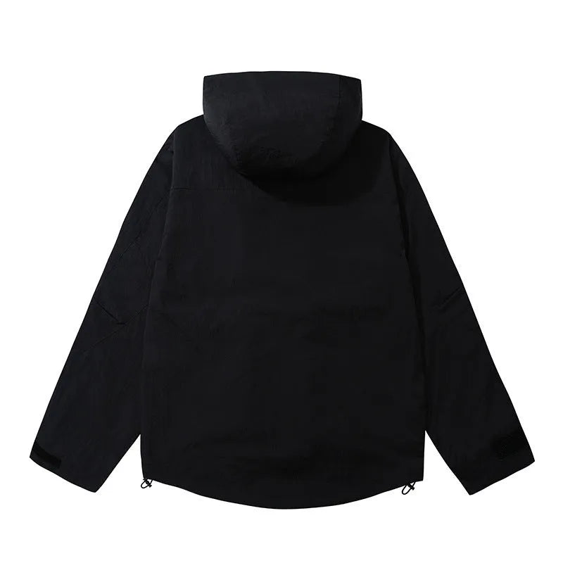 Men's loose fit jacket in black, green, or beige with 3D patch pocket, long sleeves, sizes S-3XL