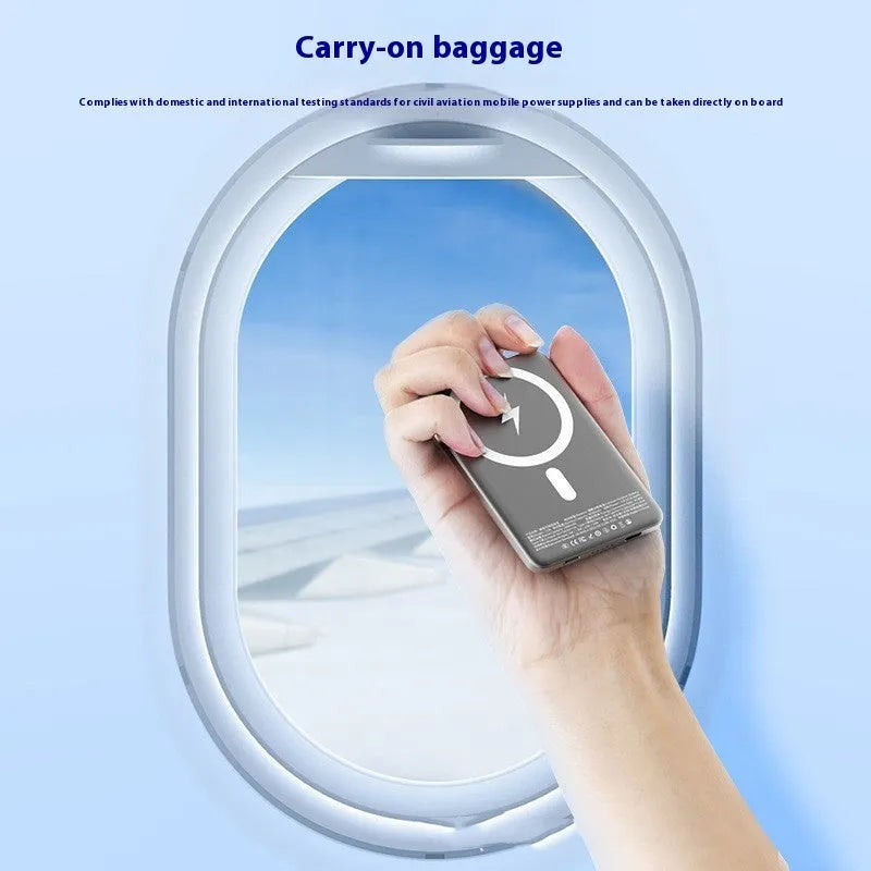 Gun grey magnetic wireless power bank showing slim 9mm profile and compact design