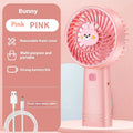 Outdoor portable USB rechargeable handheld fan in pink with plastic blades and brushed motor