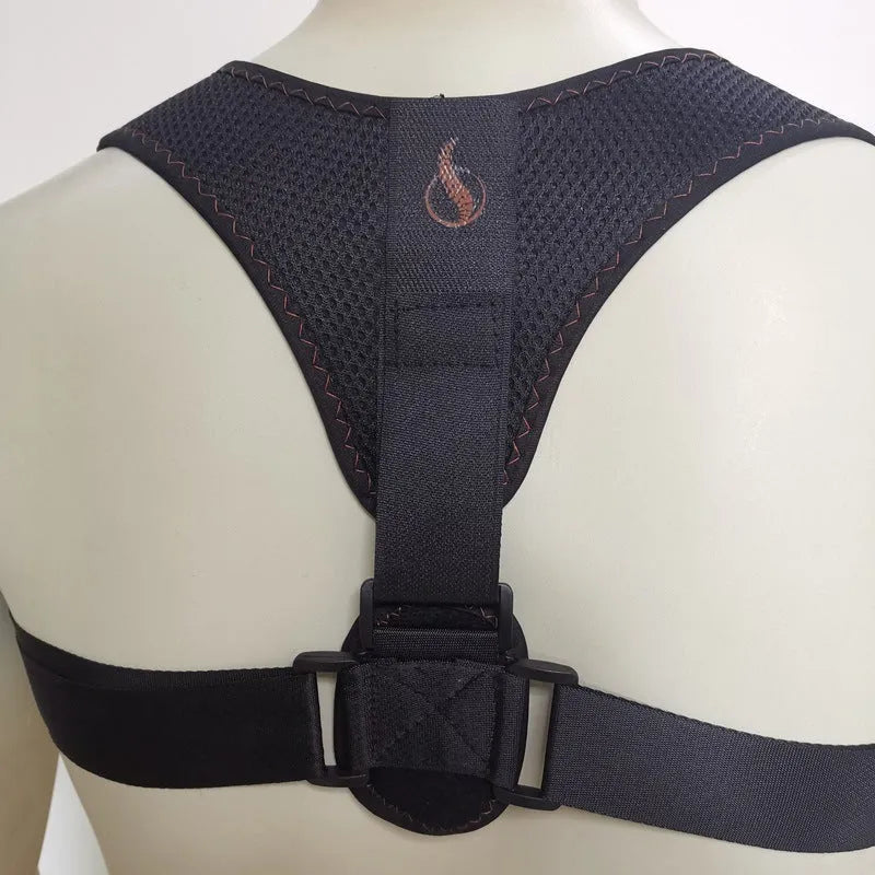 Adjustable clavicular posture correction belt with shoulder straps on a colour box.