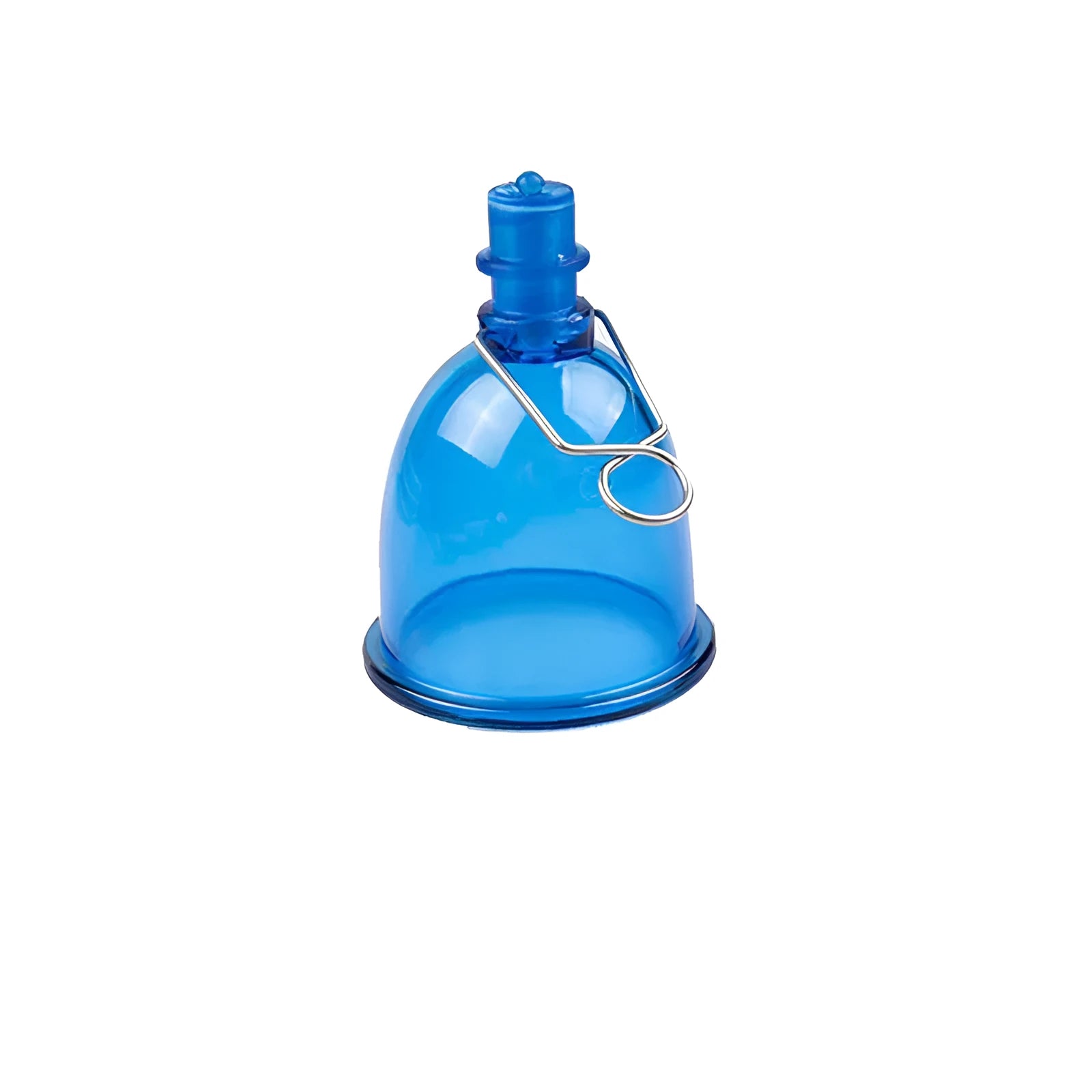 Blue silicone male masturbator cup for physical exercise, shown in three sizes S, M, and L.