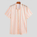 Men's pink waffle-textured summer shirt with short sleeves and cardigan style