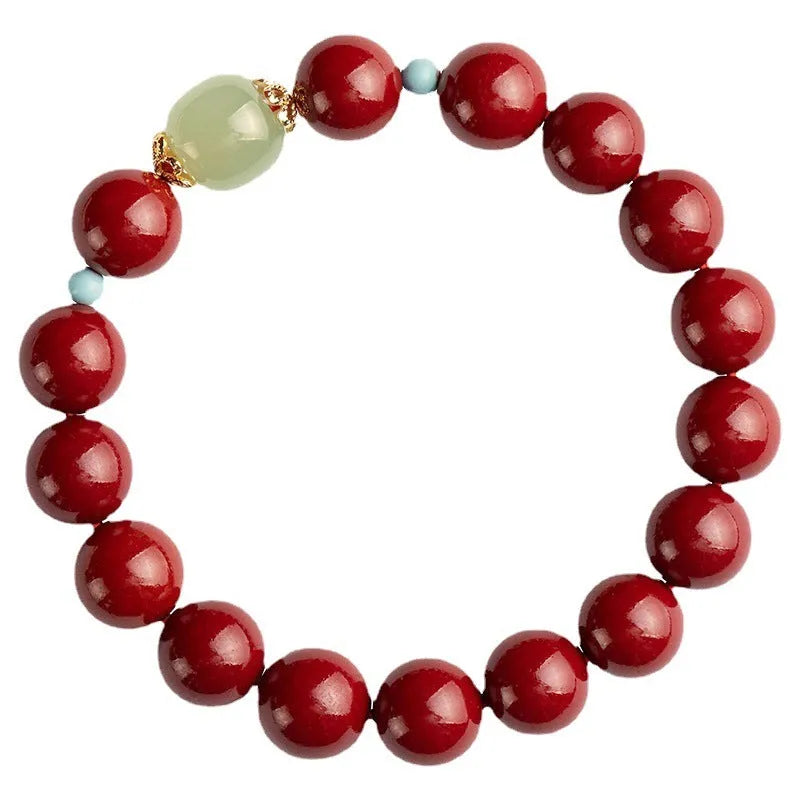 Purple gold sand cinnabar bracelet with geometric elliptical beads in 6mm, 8mm, or 10mm sizes.