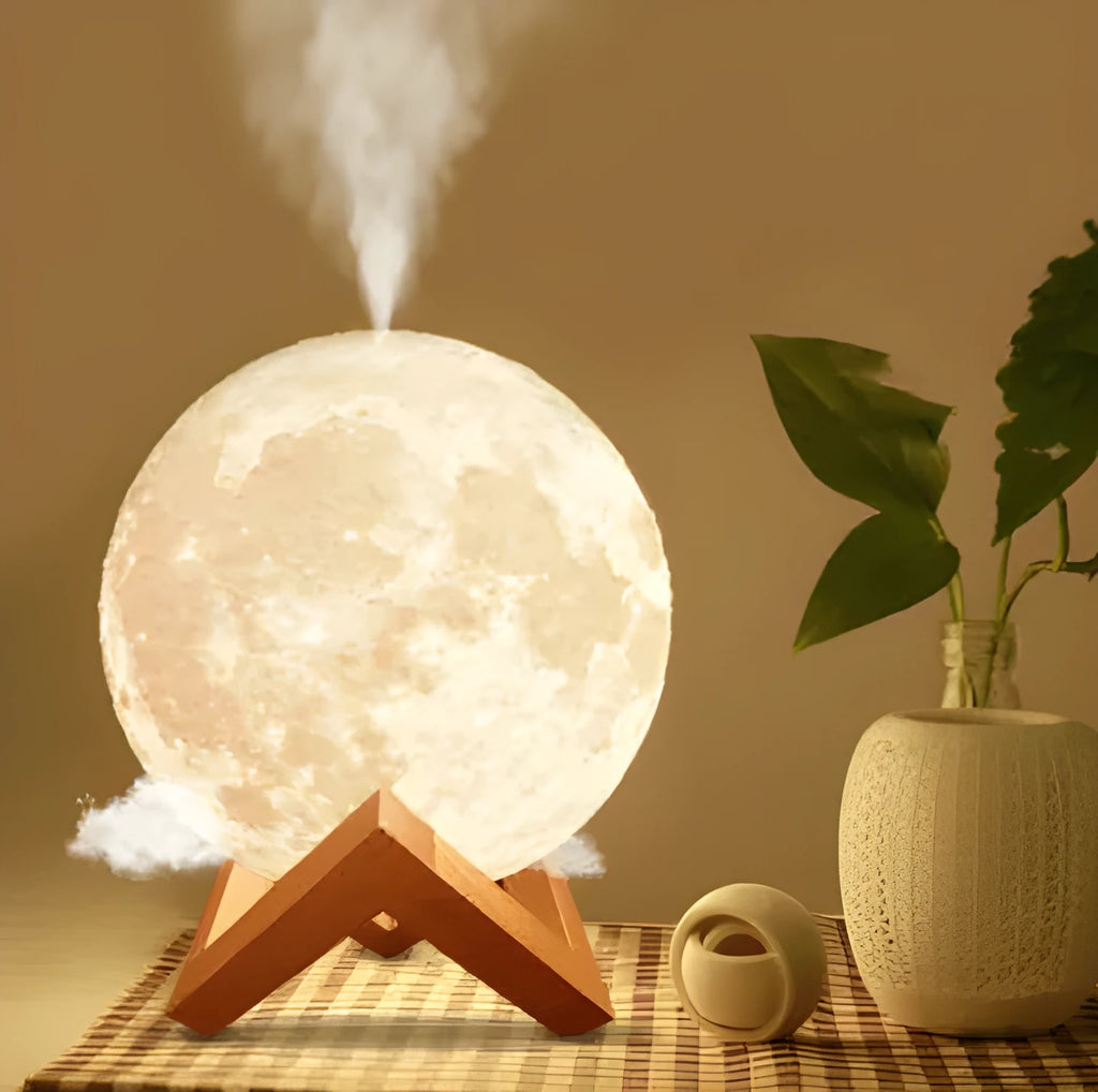Wood set lunar-shaped humidifier and night light with 13cm diameter ball and USB charging cable