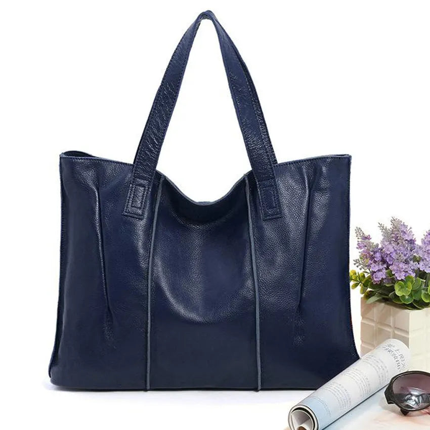 Top grain leather single shoulder tote bag for women, stitching and patchwork detail, apricot colour, large size
