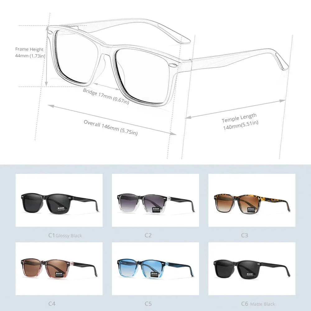 Logo-free square polarised sunglasses in C1 colour, TAC lenses, TR90 frame, casual style