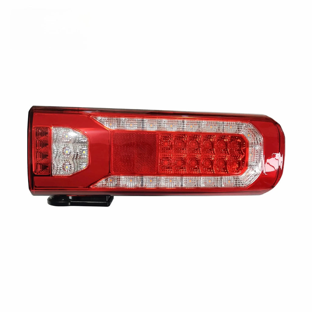 Mercedes-Benz heavy truck LED rear lamp assembly with running water light effect, 380mm by 128mm.