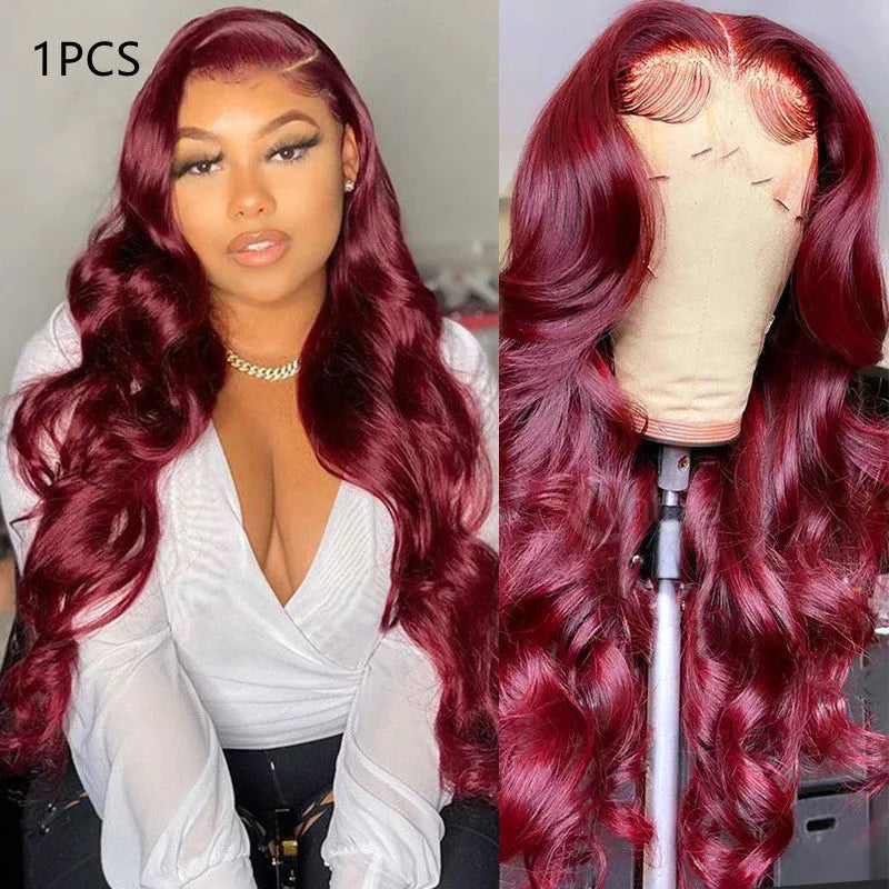 Front lace real hair wig with body wave in 150% density on display