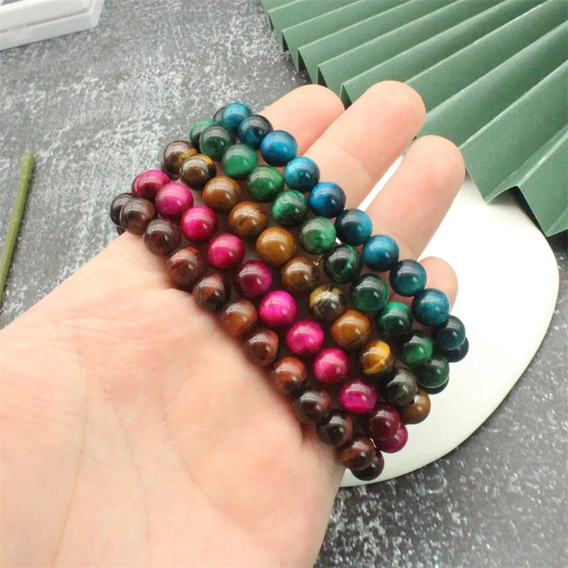 Natural agate tigereye Pi Xiu bracelet, unisex beaded design with electroplated alloy, six colour options