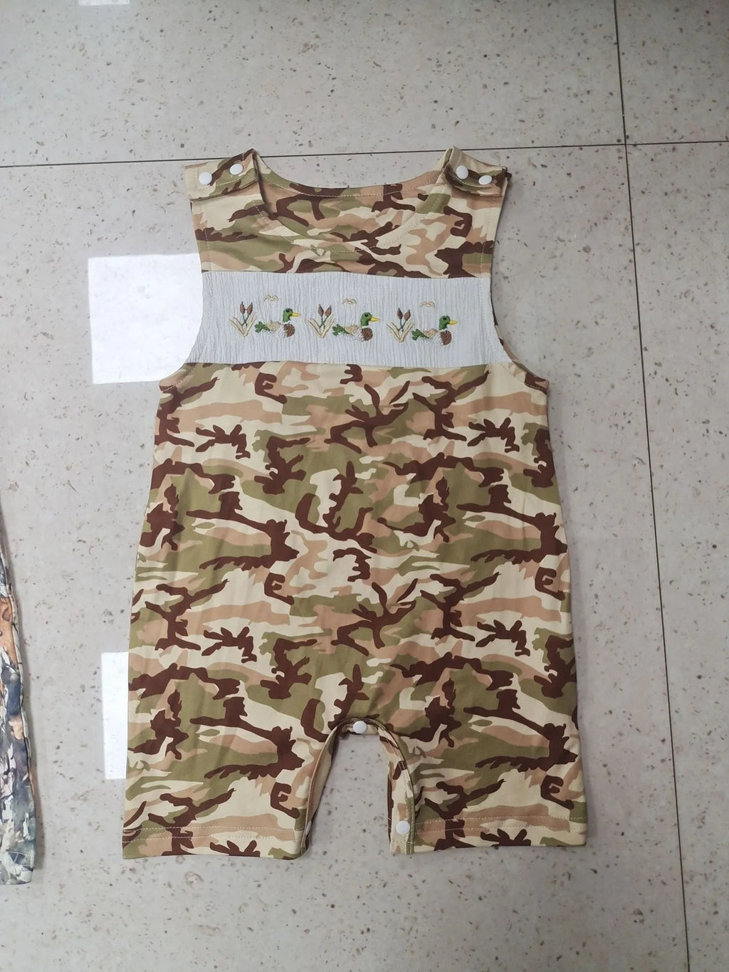 Infant toddler sleeveless duck embroidered cotton knitted long sleeve romper in two colour options