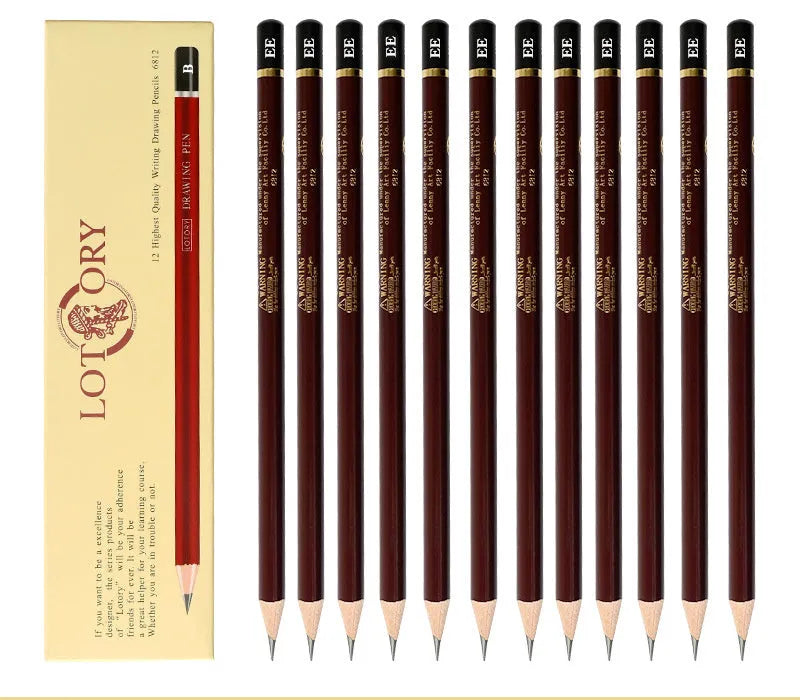 Boxed set of professional charcoal pencils for children's art with multiple hardness grades from 2H to EE