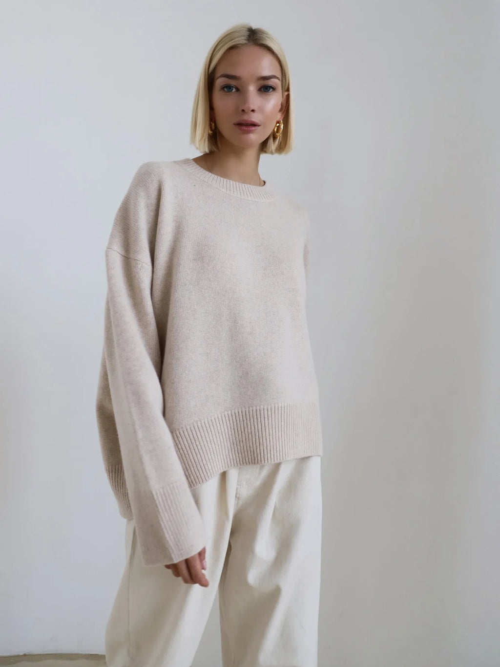 Thick round neck loose knitted pullover sweater for women in macaron colours light gray dark green brown pink