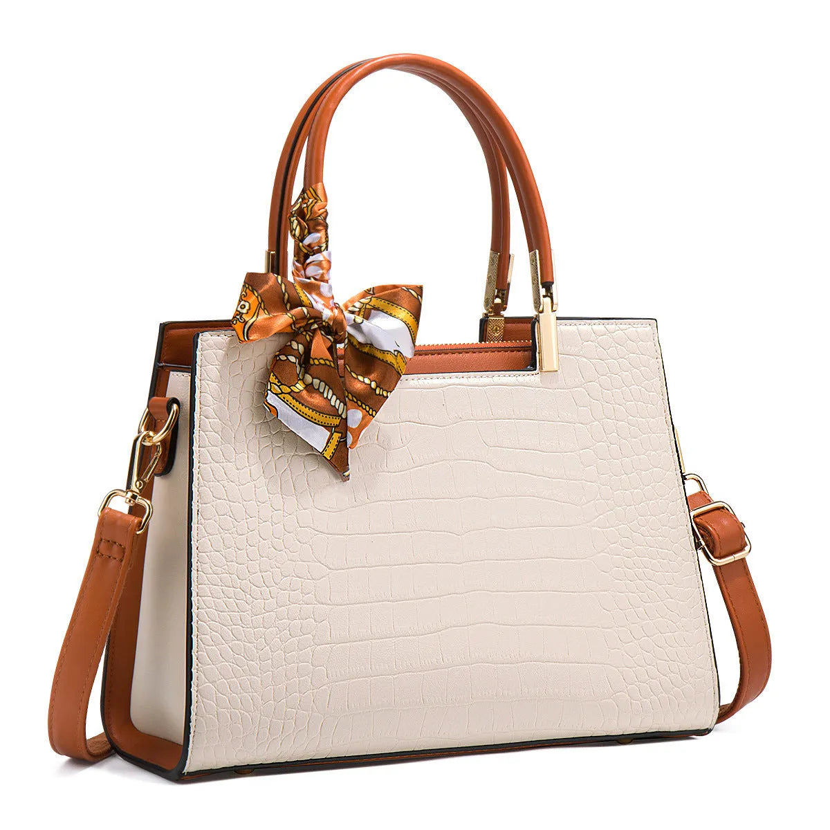Milky white women's shoulder handbag with multiple internal compartments and urban simplicity style