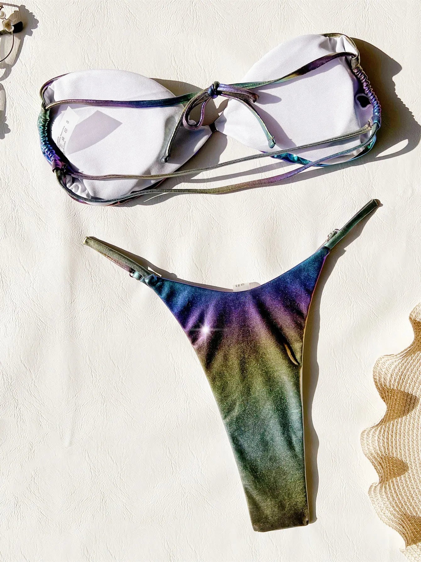 Women's purple gradient bikini swimsuit set on a white background