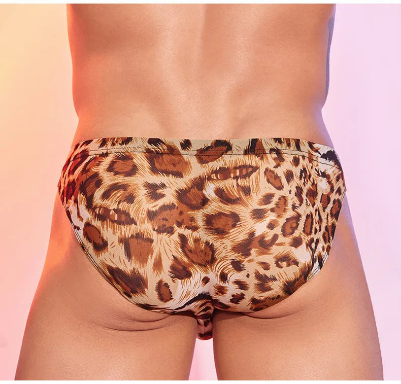 Men's leopard print low waist panties on white background