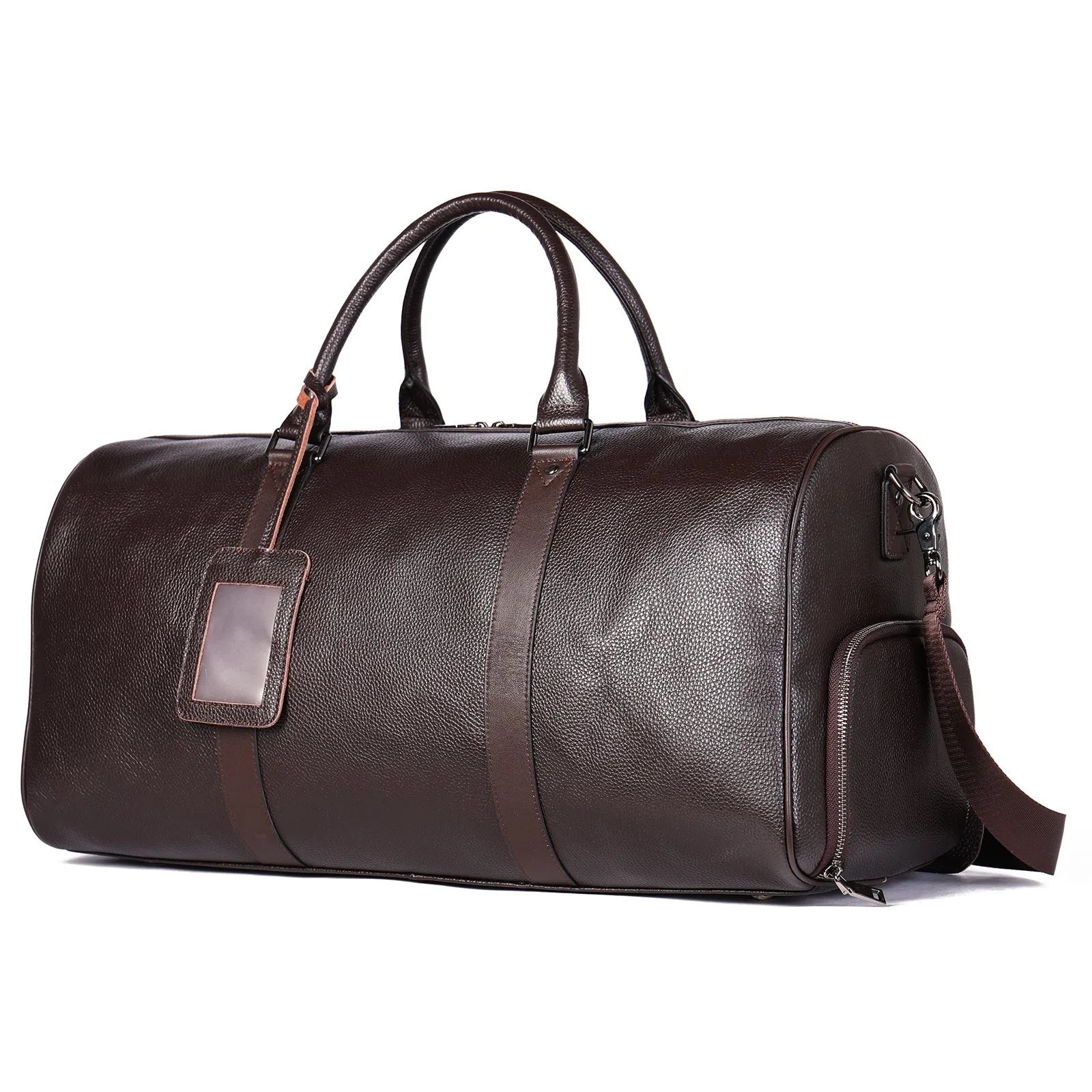 Men's large leather tote bag in black or coffee colour with single strap.