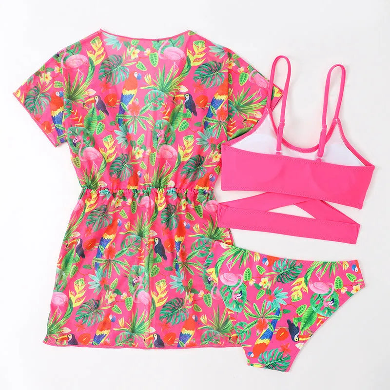 Girls floral split overclothes swimsuit bikini in picture colour with Asian sizing