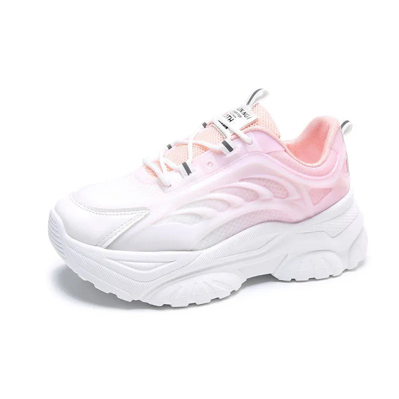 Women's round-toe lace-up casual trainer in satin, shown in pink, blue, and purple colour options.