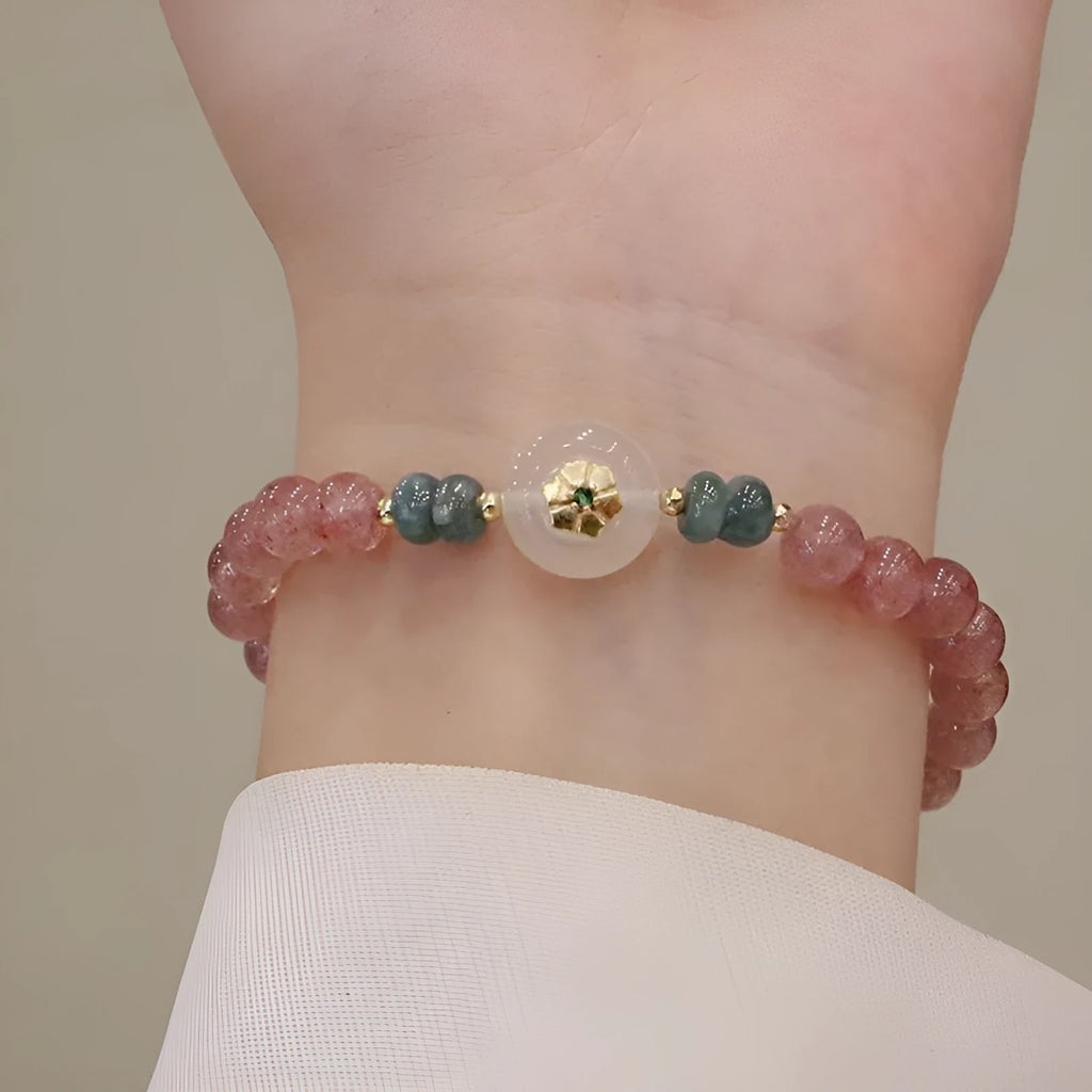 Women's strawberry quartz blue water emerald bracelet with electroplated finish and New Chinese style design